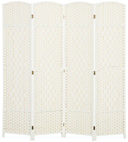 HOMCOM Διαχωριστικό χώρου, 4 πτυσσόμενο διαχωριστικό, σχέδιο πλέξης, ξύλο πεύκου, λευκό