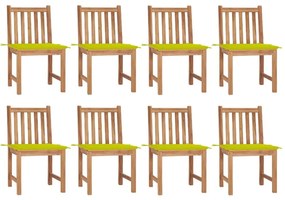Καρέκλες Κήπου 8 Τεμαχίων από Μασίφ Ξύλο Teak με Μαξιλάρια - Πράσινο