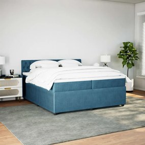 vidaXL Κρεβάτι Boxspring με Στρώμα Μπλε 200x200 εκ. Βελούδινο