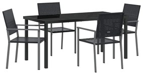 vidaXL Σέτ φαγητού για κήπο 5 pcs Μαύρο Πολυ ράταν