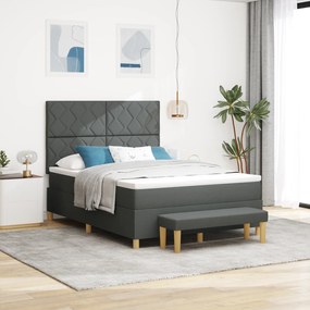 vidaXL Box Spring Κρεβάτι με Στρώμα & Παγκάκι Σκούρο Γκρι 140x200 cm Ύφασμα
