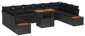 vidaXL Σετ Καναπέ Κήπου με αποθήκευση 11 pcs Μαύρο Πολυ ράταν