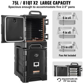 VEVOR Insulated Food Pan Carrier Stackable Catering Dishbox 81QTx 2 Chafing Dish