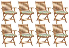Καρέκλες Κήπου Πτυσσόμενες 8 τεμ. Μασίφ Ξύλο Teak με Μαξιλάρια - Καφέ