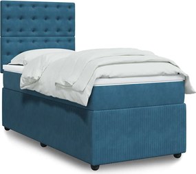 vidaXL Κρεβάτι Boxspring με Στρώμα Μπλε 100x200 εκ. Βελούδινο