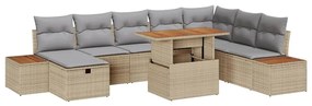 vidaXL Σετ Καναπέ Κήπου με μαξιλάρι 9 pcs Μπεζ Πολυ ράταν