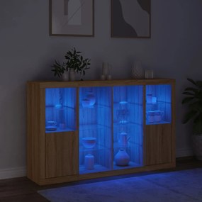 vidaXL Μπουφέδες με Φώτα LED 3 τεμ. Sonoma Δρυς από Επεξεργασμένο Ξύλο