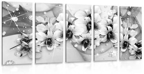 Εικόνα 5 τμημάτων ασπρόμαυρα λουλούδια σε αφηρημένο φόντο - 100x50