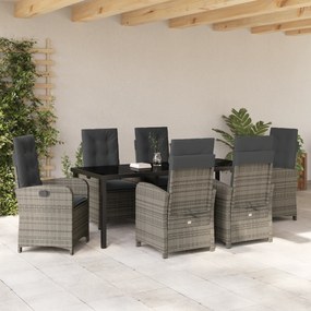 vidaXL Σετ Επίπλων Κήπου 7 Τεμαχίων με Μαξιλάρια Γκρι Πολυ Ρατάν