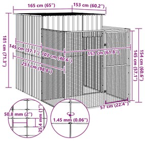 vidaXL Σπιτάκι Σκύλου με Αυλή Αν. Γκρι 165x251x181 εκ Γαλβαν. Χάλυβας