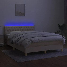 vidaXL Κρεβάτι Boxspring με Στρώμα &amp; LED Κρεμ 140x200 εκ. Υφασμάτινο