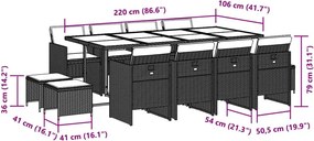 vidaXL Σετ Τραπεζαρίας Κήπου 13τεμ. Μαύρο από Συνθ. Ρατάν με Μαξιλάρια