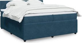 vidaXL Κρεβάτι Boxspring με Στρώμα Μπλε 200x200 εκ. Βελούδινο
