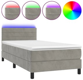 vidaXL Κρεβάτι Boxspring με Στρώμα &amp; LED Αν.Γκρι 90x200 εκ. Βελούδινο
