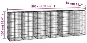 Συρματοκιβώτιο Τοίχος 300x50x100 εκ. Γαλβαν.Χάλυβας + Καλύμματα - Ασήμι