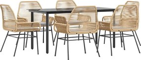 vidaXL Σετ Τραπεζαρίας Κήπου 7 τεμ. Καφέ Συνθ. Ρατάν / Γυαλί Μαξιλάρια