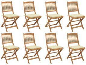 3075130 vidaXL Καρέκλες Εξ. Χώρου Πτυσσόμενες 8 τεμ. Ξύλο Ακακίας &amp; Μαξιλάρια Λευκό, 1 Τεμάχιο