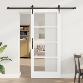 vidaXL Συρόμενη Πόρτα με Σετ Υλικών Λευκή 78x202 cm Συμπαγές Ξύλο Πεύκου