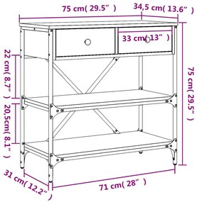 Τραπέζι Κονσόλα Καπνιστή Δρυς 75x34,5x75 εκ. Επεξεργ. Ξύλο - Καφέ