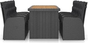 vidaXL Σετ Τραπεζαρίας Εξ. Χώρου 9 τεμ. Μαύρο Συνθ. Ρατάν με Μαξιλάρια