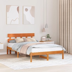 vidaXL Κρεβάτι με Κεφαλάρι Καφέ 140x190 εκ Μασίφ ξύλο Πεύκου