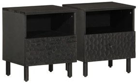vidaXL Κομοδίνα 2 τεμ. Μαύρα 40 x 33 x 46 εκ. από Μασίφ Ξύλο Μάνγκο