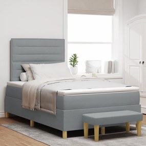 vidaXL Κρεβάτι Box Spring με Στρώμα & Παγκάκι Ανοιχτό Γκρι 120x190 εκ. Υφασμάτινο