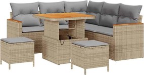 vidaXL Σετ Καναπέ Κήπου με μαξιλάρι 8 pcs Μπεζ Πολυ ράταν