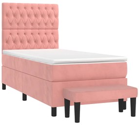 vidaXL Κρεβάτι Boxspring με Στρώμα Ροζ 100x200 εκ. Βελούδινο