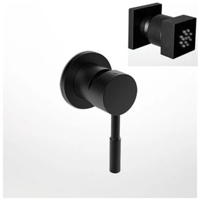 La Torre New Tech Black Matt 12151N-400 Μίκτης Εντοιχισμού 3 Εξόδων με Εκτροπέα+Jet επιτοίχιο Τετράγωνο