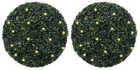 Τεχνητές μπάλες πυξάρι με φώτα LED 2 τεμ. Πράσινο 52 εκ.
