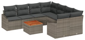 vidaXL Σετ Καναπέ 9 Τεμαχίων με Μαξιλάρια Γκρι Poly Rattan Acacia