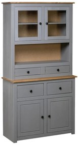 vidaXL Βιτρίνα Γκρι 93 x 40,5 x 180 εκ. Μασίφ Ξύλο Πεύκου Σειρά Panama