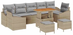 vidaXL Σετ Καναπέ Κήπου με μαξιλάρι 10 pcs Μπεζ Πολυ ράταν