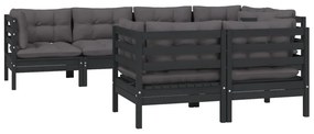 vidaXL Σαλόνι Κήπου Σετ 7 Τεμαχίων Μαύρο Μασίφ Ξύλο Πεύκου &amp; Μαξιλάρια