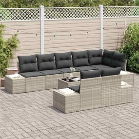 vidaXL Σετ Καναπέ Κήπου με μαξιλάρι 9 pcs Ανοιχτό γκρι Πολυ ράταν