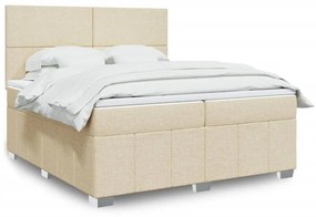 Κρεβάτι Boxspring με Στρώμα Κρεμ 200x200 εκ. Υφασμάτινο - Κρεμ