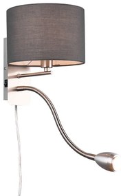 Φωτιστικό Τοίχου - Απλίκα Hotel 271170211 1xE14 40W 23,5x20cm Grey Trio Lighting Μέταλλο,Ύφασμα