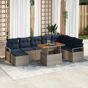 vidaXL Σετ Καναπέ Κήπου 9 pcs Γκρι και Ναυτικό