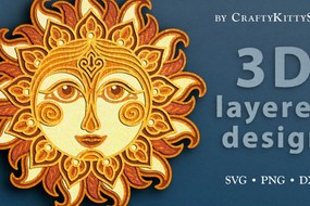 Σετ των 3 Intra απο ξύλο plywood 3mm-4mm πάχος περικοπής Boho Mandala Sun 3D Layered Δίασταση 7x7 cm INTRAFABR-62388401