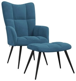 vidaXL Πολυθρόνα Relax Μπλε Βελούδινη με Σκαμπό