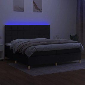 vidaXL Κρεβάτι Boxspring με Στρώμα &amp; LED Μαύρο 200x200 εκ. Υφασμάτινο