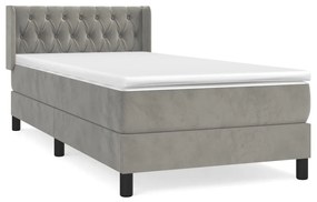 vidaXL Κρεβάτι Boxspring με Στρώμα Ανοιχτό Γκρι 90x200 εκ. Βελούδινο