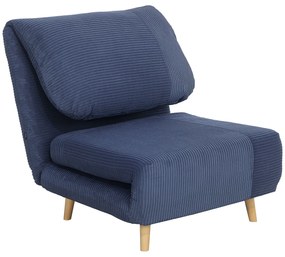 HOMCOM Πολυθρόνα-κρεβάτι 2-σε-1, ρυθμιζόμενη προσκέφαλη, κοτλέ όψη, 82 cm x 87 cm x 89 cm Μπλε