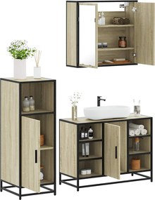 vidaXL Σετ Επίπλων Μπάνιου 3 Τεμαχίων Sonoma Δρυς Επεξεργασμένο Ξύλο