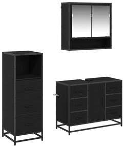 vidaXL Σετ Επίπλων Μπάνιου με ράφι 3 pcs Μαύρη Οξυά Επεξεργασμένο ξύλο