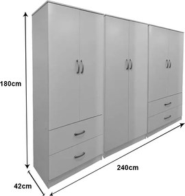 Ντουλάπα εξάφυλλη Athos pakoworld λευκή 240x42x180εκ