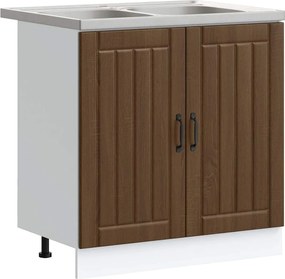 vidaXL Βάση νιπτήρα με πόρτα Lucca 2 pcs Καφέ δρυς Επεξεργασμένο ξύλο