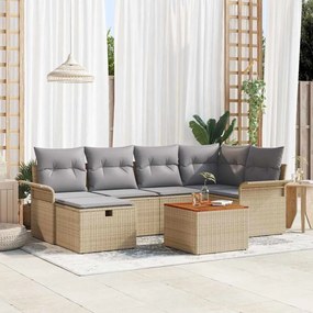 vidaXL Σετ Καναπέ Κήπου με μαξιλάρι 7 pcs Μπεζ Πολυ ράταν