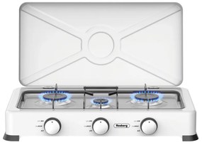 Τριπλή εστία αερίου με καπάκι Rosberg R51454E3, 3x2.2 kWh, 30 mbar, Ανθρακούχος χάλυβας, Λευκό